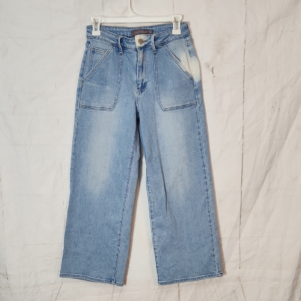 Just Usa Wide Leg Patch Pockets  Light Wash Jeans